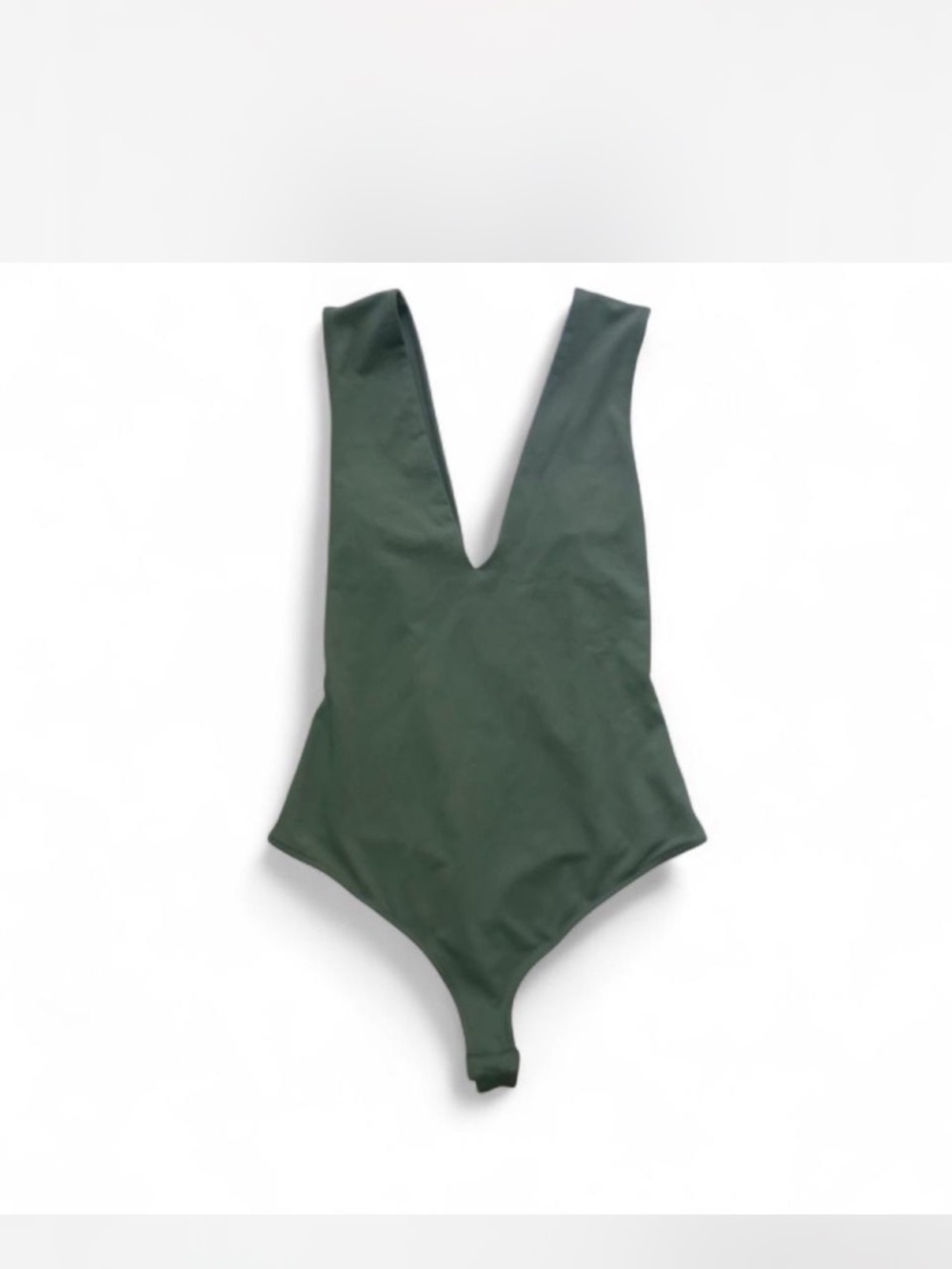 Free People Deep V One-Piece Bodysuit in Dark Green - Picture 5 of 6